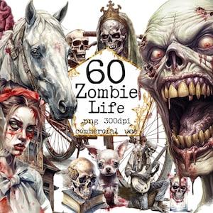 BIG Aquarell Zombies Clipart Bundle, kommerzielle Nutzung PNG, Zombie, Grab, Schädel, Hund, Scrapbook, Junk Journal, Papier Handwerk Scrapbooking
