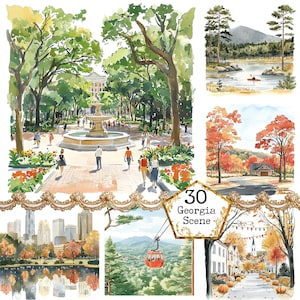 JPEG aquarelle Atlanta Géorgie Clipart Bundle Clipart américain USA Clipart paysages Téléchargement instantané Papier Artisanat indésirable Journal Scrapbooking