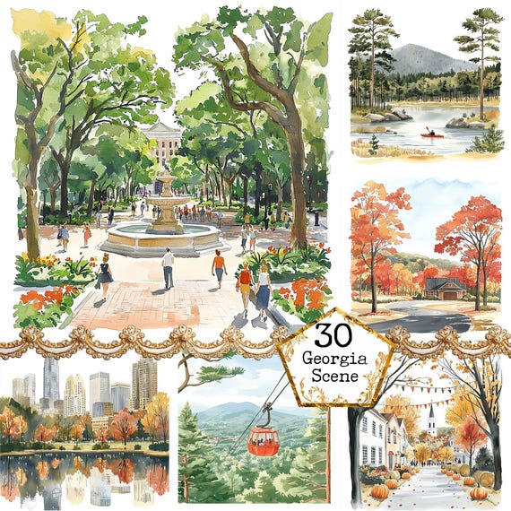 JPEG Watercolor Atlanta Georgia Clipart Bundle American Clipart USA Clipart Scenery Instant Download Paper Crafts Junk Journal Scrapbooking