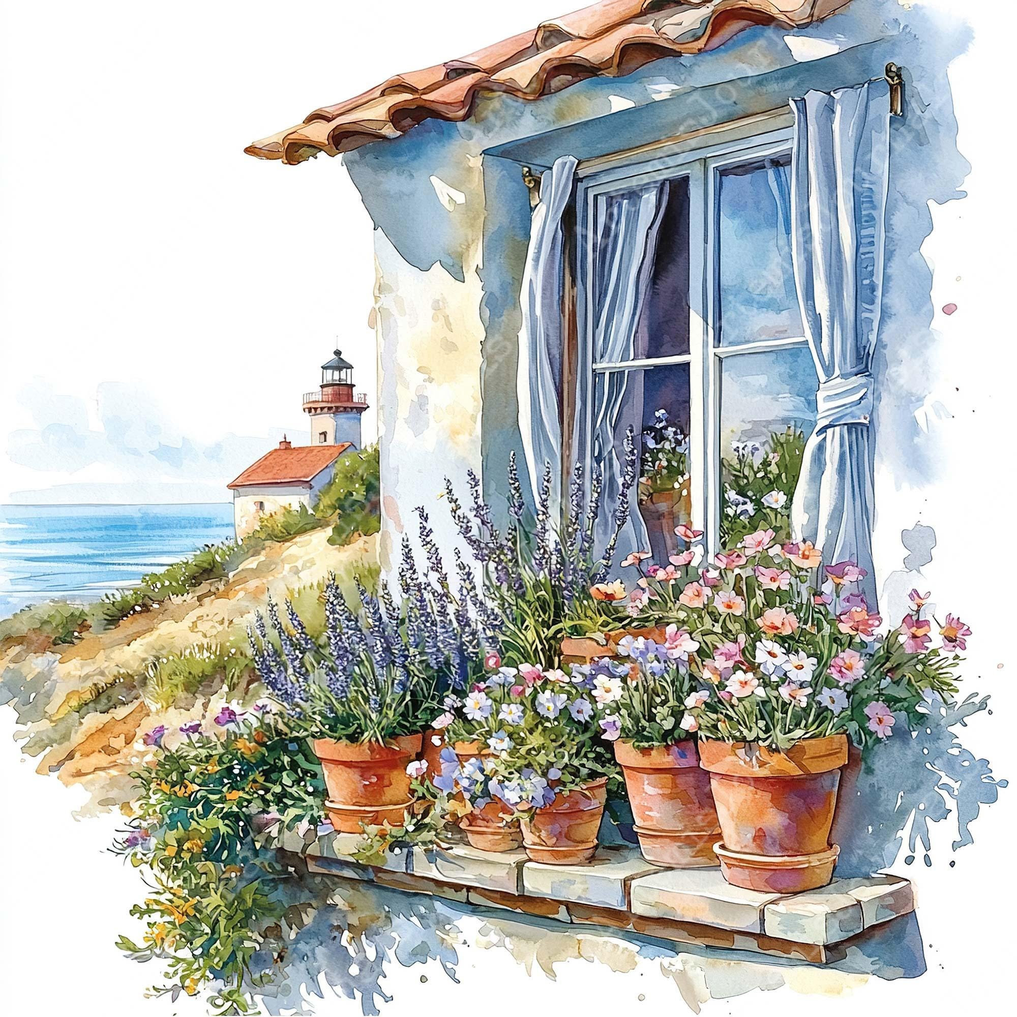 JPEG Watercolor Floral Window Clipart Bundle Spring Autumn Winter ...