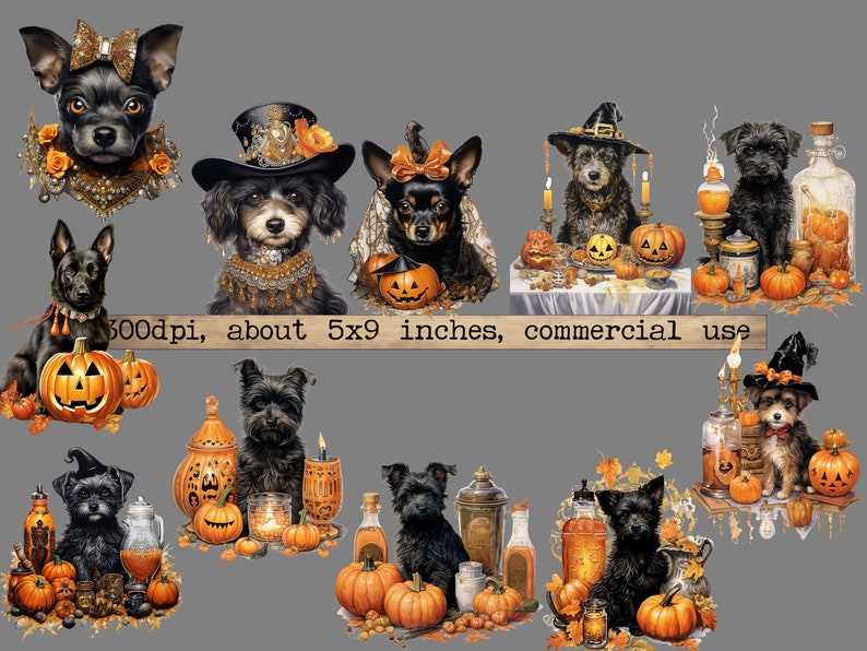 PNG Halloween Dogs Clipart Bundle Digital Download PNG Pumpkins and ...