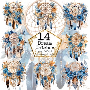 PNG Akwarela Boho Dream Catcher Clipart Bundle Tribal Clipart Komercyjne użycie Natychmiastowe pobieranie Papierowe rzemiosło Junk Journal Scrapbooking