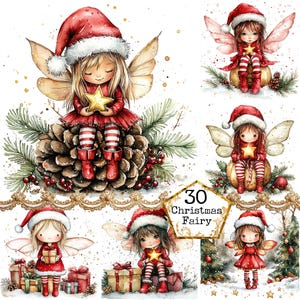JPEG Watercolor Christmas Fairy Clipart Bundle Winter Clipart Fantasy Clipart Xmas Instant Download Paper Crafts Junk Journal Scrapbooking