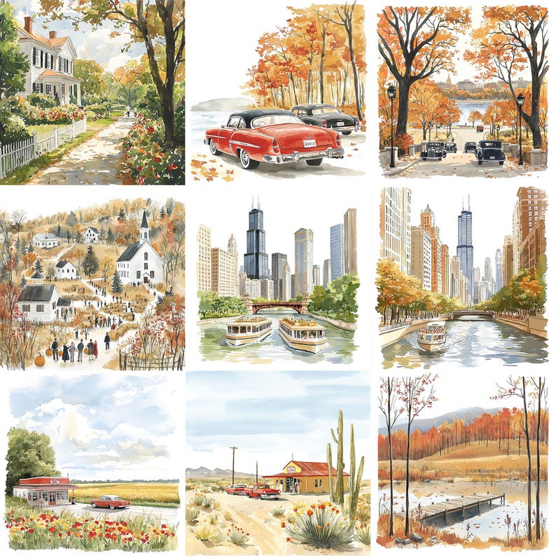 a series of four pictures of a city