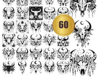 60 Floral Bull Skull Svg Bundle svg dxf eps pdf ai png, Floral bull skull svg , Western svg , Skull Cow Svg , Floral Skull svg , Boho Svg