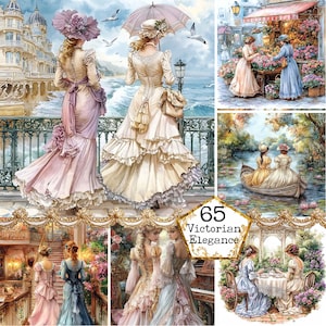 Ensemble de cliparts vintage Shabby Chic pour femmes JPEG, album de scrapbooking JPEG, art de l'aquarelle, téléchargement immédiat, artisanat en papier, journal indésirable, Scrapbooking