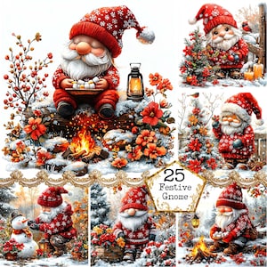 Ensemble d'illustrations de nain d'hiver JPEG Clipart de nain de Noël usage commercial Téléchargement instantané Artisanat en papier Journal indésirable Scrapbooking