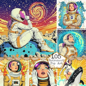 JPEG Astronauta Pop Art Ragazza Grafica Pop Art Astronauta Clipart Astronauta Donna Download immediato Artigianato di carta Diario spazzatura Scrapbooking