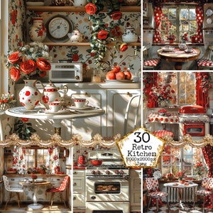 JPEG Shabby Chic Rustic Polka Dot Red Kitchen Clipart Bundle Watercolor JPGs Instant Download Paper Crafts Junk Journal Scrapbooking