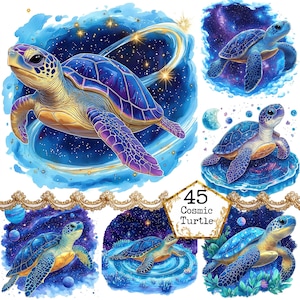 Bundle de cliparts tortue galaxie aquarelle JPEG océan céleste Clipart été Clipart téléchargement immédiat travaux manuels en papier Junk Journal Scrapbooking