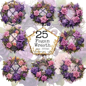 異教徒の花輪クリップアートバンドル 花輪 PNG クリップアート 花輪グラフィック 商用利用 即時ダウンロード ペーパークラフト ジャンクジャーナル スクラップブッキング