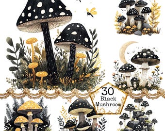 PNG + JPEG Aquarell Wald Pilz Clipart Bundle Magischer Pilz Wald Bild Sofortiger Download Papier Handwerk Junk Journal Scrapbooking