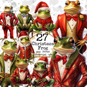 Bundle de cliparts de grenouille de Noël de conte de fées, clipart de chapeau de Noël de Noël en téléchargement immédiat, travaux manuels en papier, journal indésirable pour Scrapbooking