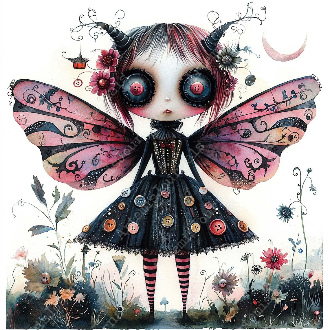 BIG Watercolor Whimsical Gothic Fairy Clipart Bundle JPEG Gothic ...