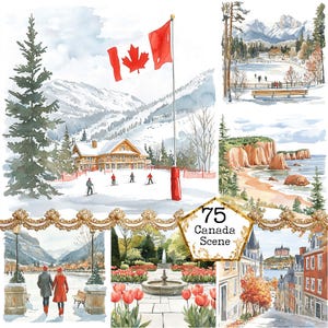 Bundle de cliparts aquarelle Canada, pays des cliparts, ville des cliparts, paysage des cliparts, téléchargement immédiat, travaux manuels en papier, journal indésirable, scrapbooking