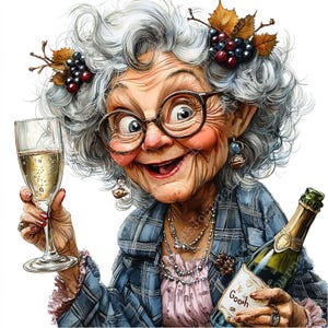 JPEG Watercolor Drinking Granny Clipart Bundle New Years Eve ...