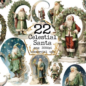 Clipart père noël céleste PNG PNG vert magie des cliparts père noël magicien des cliparts papier artisanat planificateur autocollants indésirable journal scrapbooking
