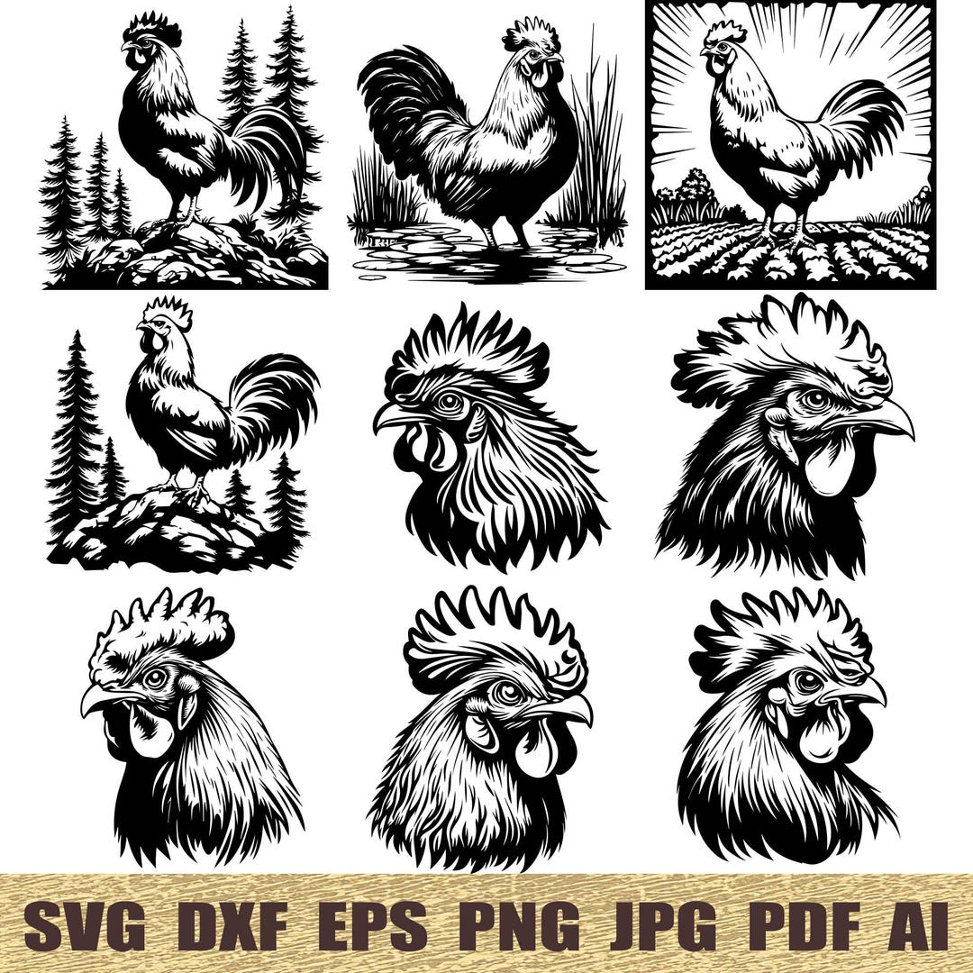 Roster Ranch Dxf File 15 Rooster Svg, Dxf, Eps, Ai, Pdf, Jpg, Png, Rooster Silhouette ...