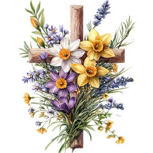 PNG + JPEG aquarelle floral croix Clipart Bundle Clipart religieux Clipart chrétien Téléchargement instantané Paper Craft Junk Journal Scrapbooking
