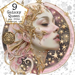 Acquerello Moon Girl Clipart Bundle Celestial Girl PNG Uso commerciale Astrologia PNG Download istantaneo Artigianato di carta Junk Journal Scrapbooking