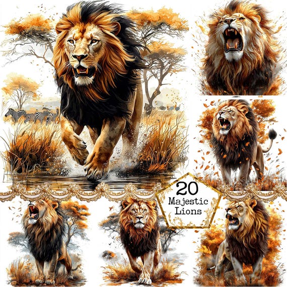 JPEG Watercolor Majestic Lion Clipart bundle African Animal Safari Animal Clipart Instant Download Paper Crafts Junk Journal Scrapbooking