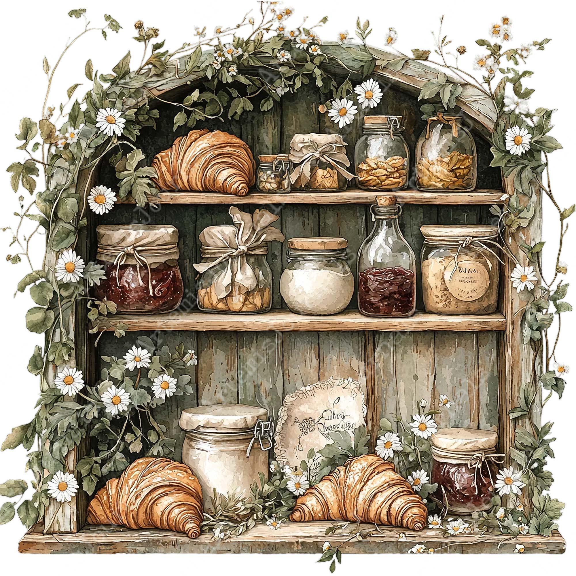 PNG + JPEG Watercolor Vintage Kitchen Cabinet Clipart Bundle Rustic ...