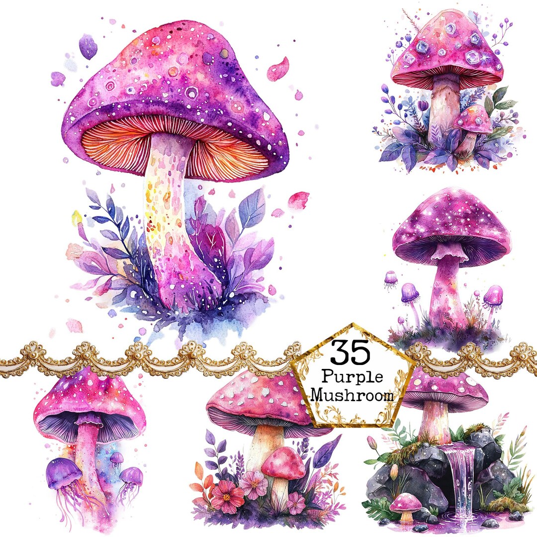PNG + JPEG 水彩画 森のキノコ クリップアート バンドル 魔法のキノコ