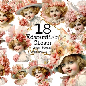 PNG Vintage acuarela bebé payaso ilustración clipart paquete niña sublimación diseño PNG papel artesanías diario basura scrapbooking