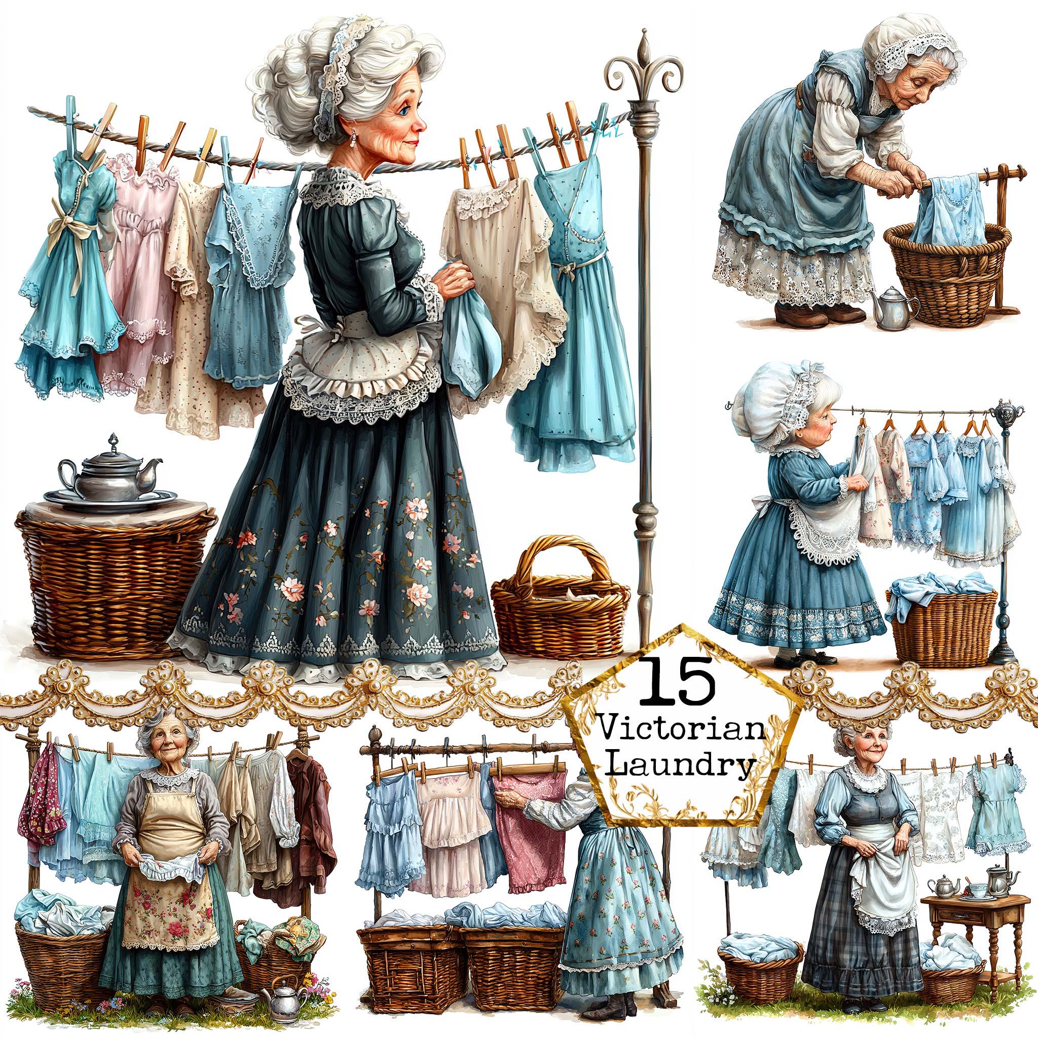 JPEG Victorian Senior Lady Doing Laundry Clipart Granny Clipart Washing House Shores Instant Download Paper Craft Junk Journal Scrapbooking