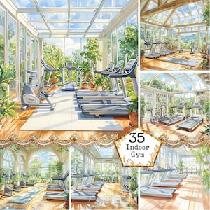 JPEG Watercolor Indoor Gym Interiors Instant Download Paper Crafts Junk Journal Scrapbooking