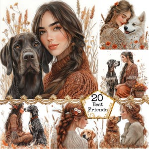 JPEG meisje en hondenvrienden clipart mooi meisje en haar hond vriendschap clipart instant download papier ambachten ongewenste dagboek scrapbooking