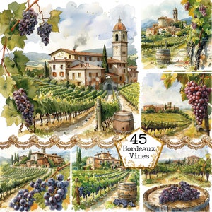 Libri di memoria JPEG di clipart di vigneti francesi dell'acquerello Pianificatori digitali JPEG Download istantaneo vintage Artigianato di carta Junk Journal Scrapbooking