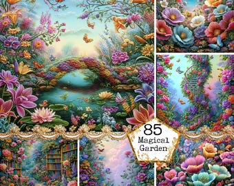 Magical Garden - Watercolor JPEG Clipart Bundle floral Instant Download Paper Crafts Junk Journal Scrapbooking