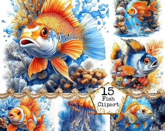 JPEG Aquarell Fisch Clipart Bundle Aquarell Meer Aquarell Ozean unter Wasser Art Instant Download Papier Handwerk Junk Journal Scrapbooking