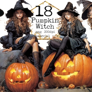 Pumpkin Witch Clipart Magic Witch clipart PNG Witches PNG Scrapbook Junk Journal Paper Crafts Scrapbooking Commercial Use Instant Download