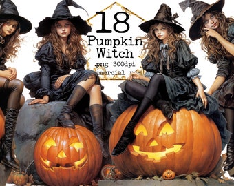 Pumpkin Witch Clipart Magic Witch clipart PNG Witches PNG Scrapbook Junk Journal Paper Crafts Scrapbooking Commercial Use Instant Download