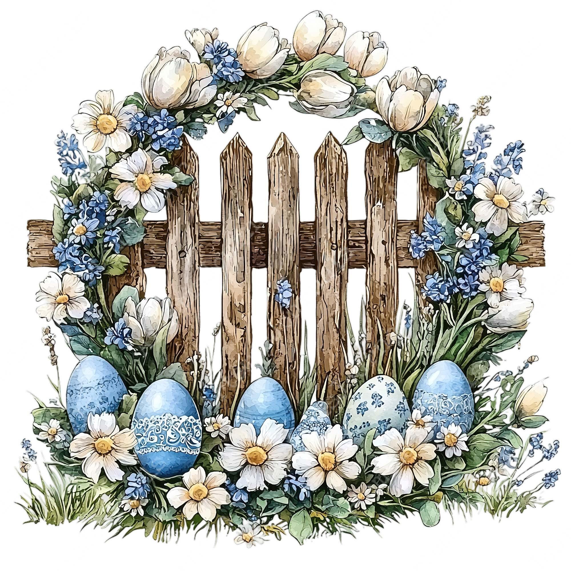 PNG + JPEG Watercolor Easter Wreath Clipart Bundle Easter Egg Spring ...