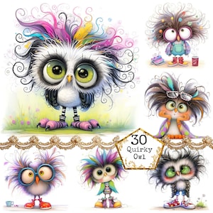 JPEG aquarelle original chouette Clipart Bundle aquarelle oiseau lunatique des cliparts téléchargement immédiat papier artisanat indésirable journal Scrapbooking