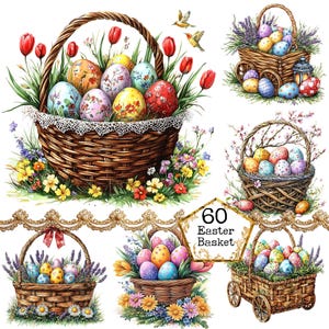 PNG + JPEG aquarelle panier de Pâques Clipart Bundle oeufs de Pâques Clipart Pâques Clipart Téléchargement instantané Paper Craft Junk Journal Scrapbooking