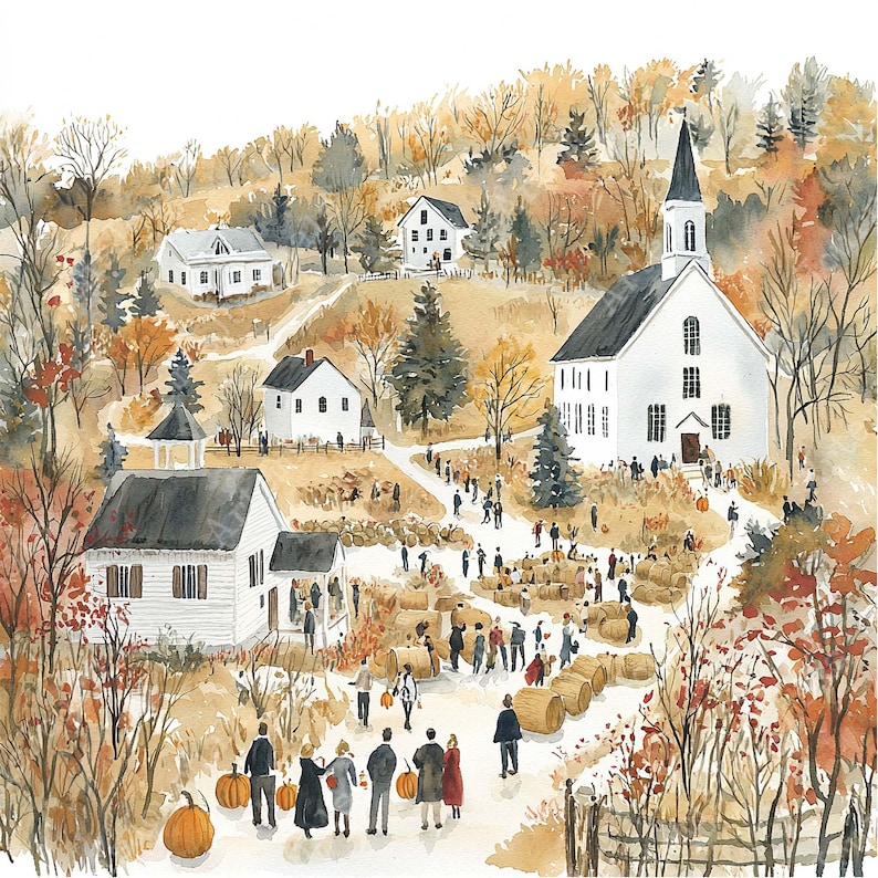 a painting of a group of people walking up a hill