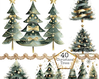 JPEG wunderliche Aquarell Weihnachtsbaum Clipart Bundle Weihnachten Clipart kommerzielle Sofort-Download Papier Handwerk Junk Journal Scrapbooking