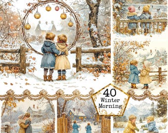 JPEG Vintage Kids Playing in the Snow Graphics Vintage Clipart Vintage Christmas Instant Download Paper Crafts Junk Journal Scrapbooking