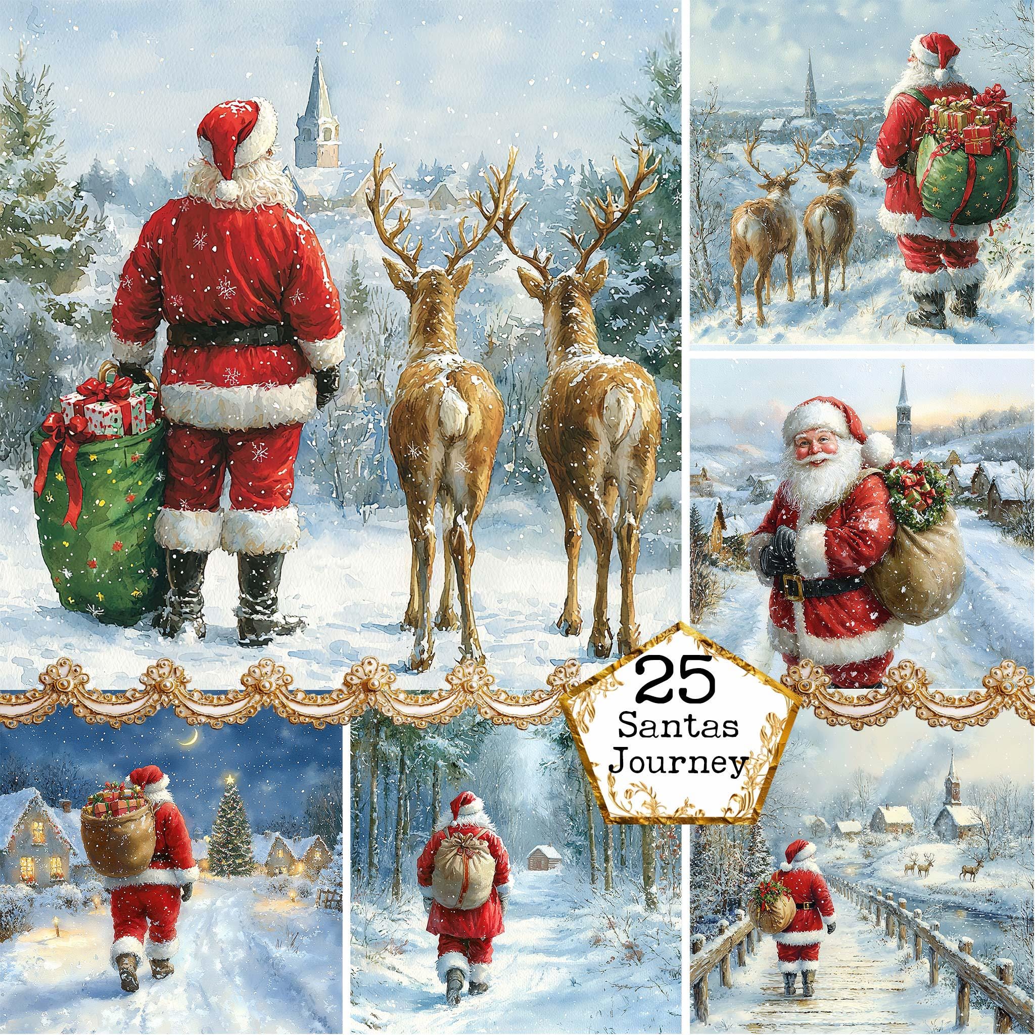 JPEG Weihnachten Santa Reise Hintergründe Winterlandschaft Weihnachtslandschaft gemütliche Art Sofortiger Download Papier Handwerk Junk Journal Scrapbooking