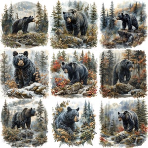Black Bear and Mountain Forest Clipart Bundle JPEG Commercial Printable Background Instant Download Paper Crafts Junk Journal Scrapbooking image 5