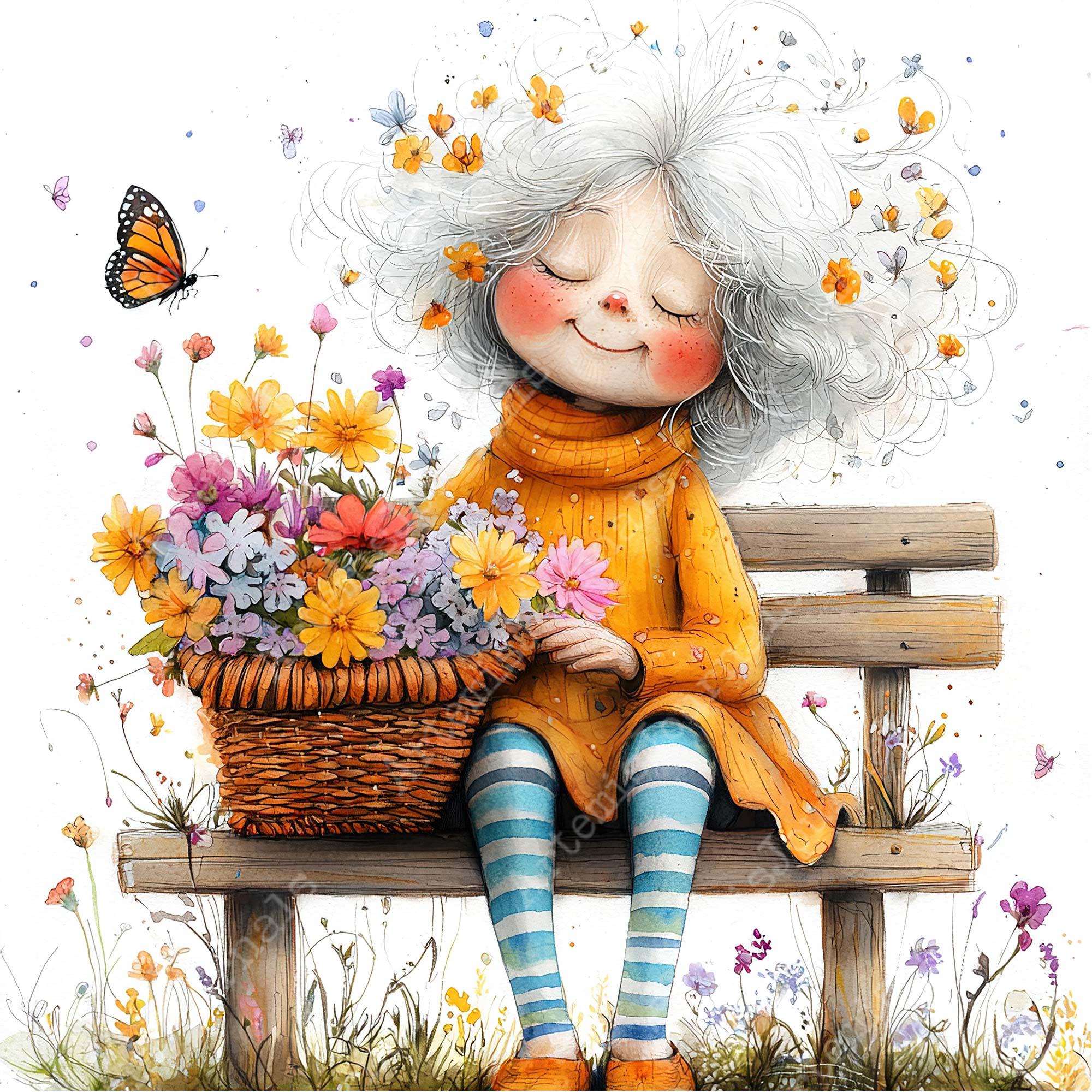 JPEG Watercolor Spring Granny Clipart Bundle Funny Elderly Lady Cute ...