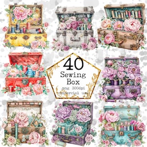PNG Watercolor Sewing Clipart Sewing Boxes Clipart Instant Download Shabby Chic Instant Download Paper Crafts Junk Journal Scrapbooking