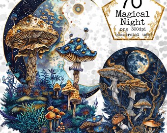 Magical Forest Clipart Bundle PNG Magical Mushroom Enchanted Forest PNG Moon Clipart Instant Download Paper Crafts Junk Journal Scrapbooking