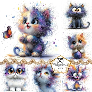JPEG Hairy Funny Cats Clipart Bundle Artsy Cat Whimsical Cats Animal Clipart Pet Instant Download Paper Crafts Junk Journal Scrapbooking
