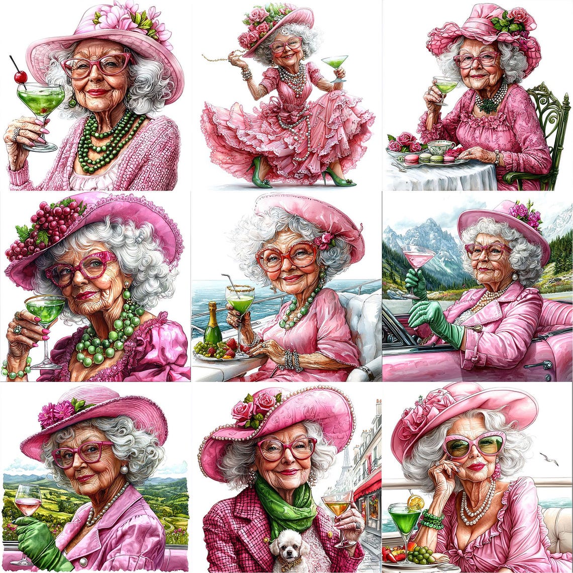 JPEG Watercolor Elegant Lady Drinking Coctail Clipart Bundle Summer ...
