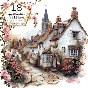 Old British House Clipart Bundle alta qualità acquerello JPG architettura arte, JPEG Download istantaneo artigianato di carta Junk Journal Scrapbooking